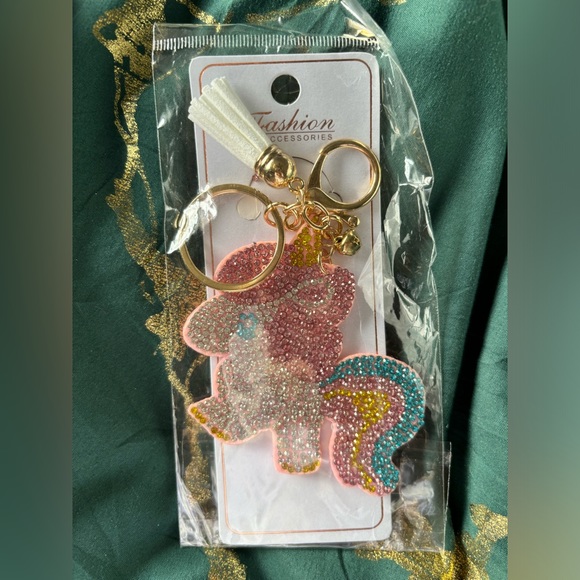 Purple Rainbow Pom Pom Keychain and Rainbow Bedazzled Unicorn Keychain - Picture 3 of 3